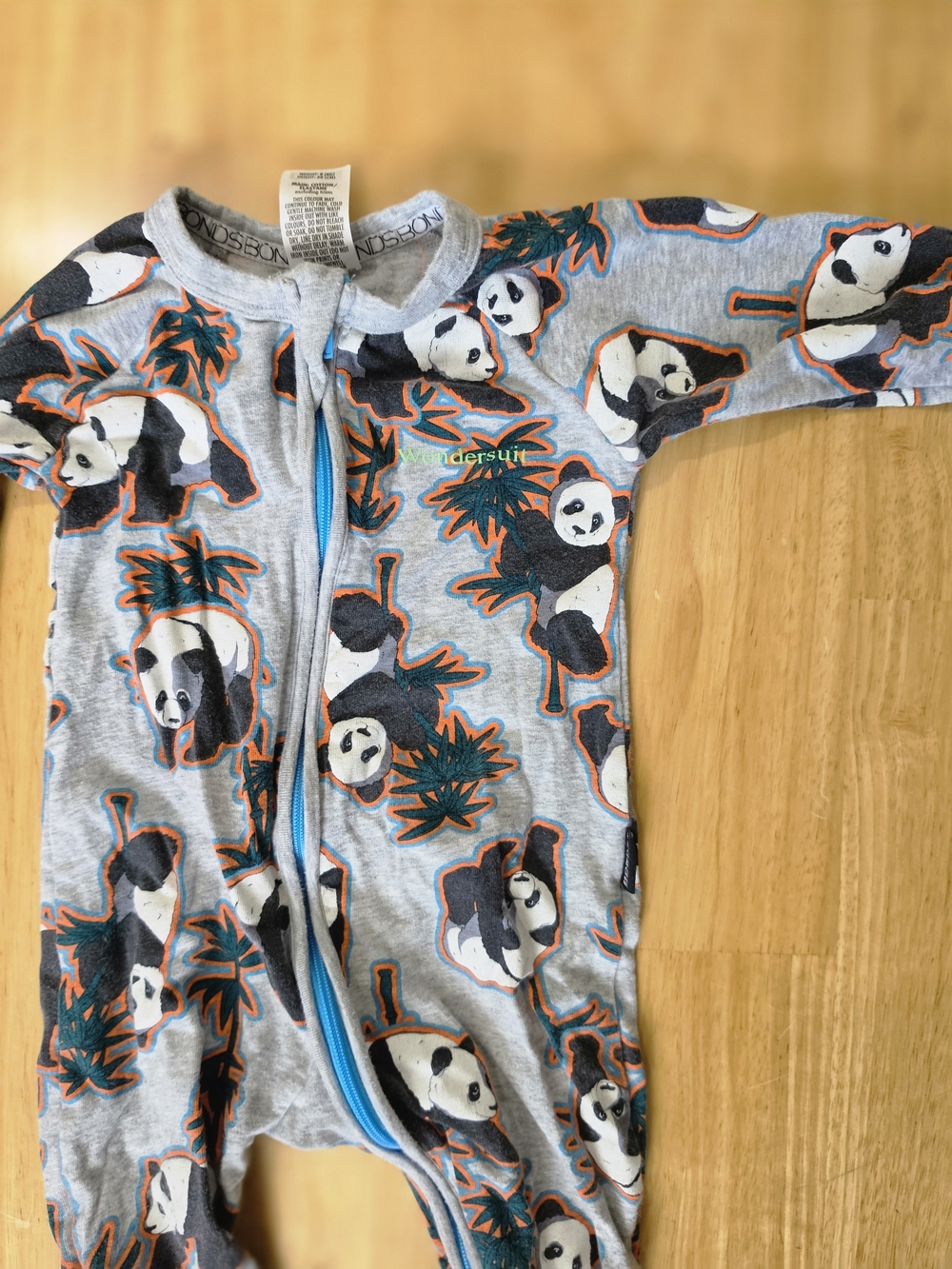 Bonds Wondersuit Gray Panda Print Zip-Front Kids One-Piece